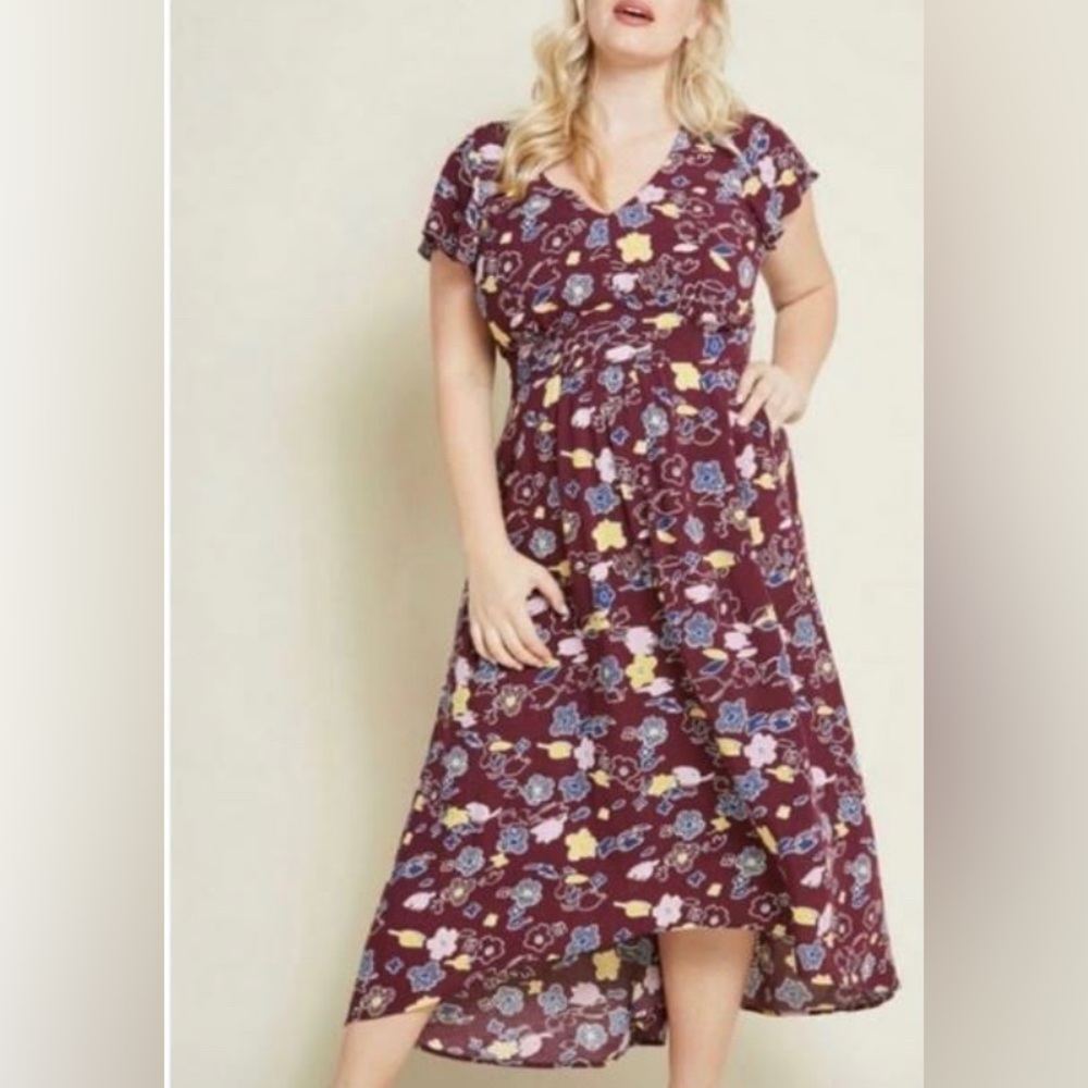 ModCloth MIDI Maxi High Lo Dress Floral Tie Back size L